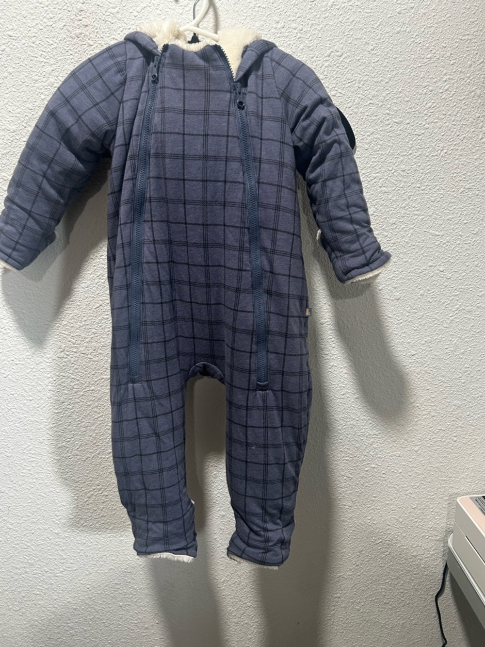 GAP Blue Plaid Sherpa-Lined Baby One-Piece